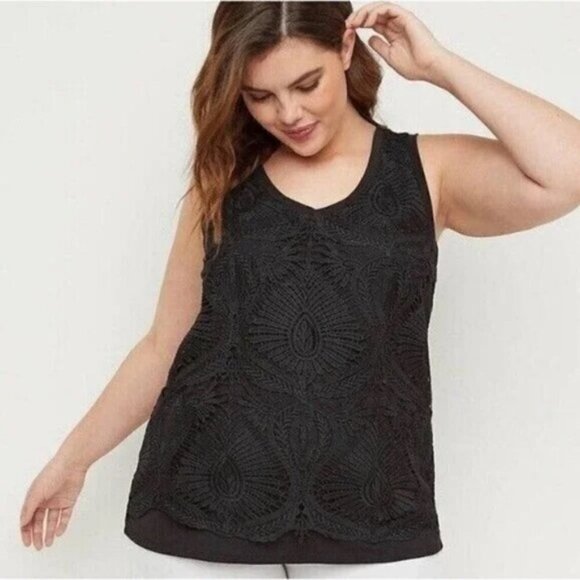 Lane Bryant Black Crochet Front Tank Top Sz 22/24 - Picture 1 of 9